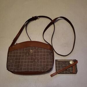 Anne Klein 2pc Dome Crossbody with a detachable card case featuring a brown and